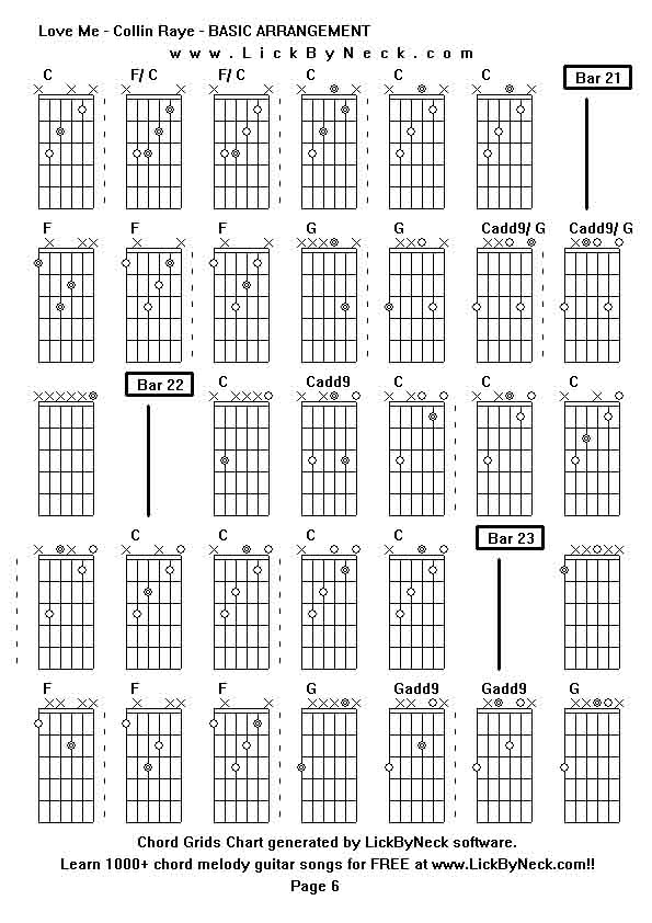 Chord Grids Chart of chord melody fingerstyle guitar song-Love Me - Collin Raye - BASIC ARRANGEMENT,generated by LickByNeck software.